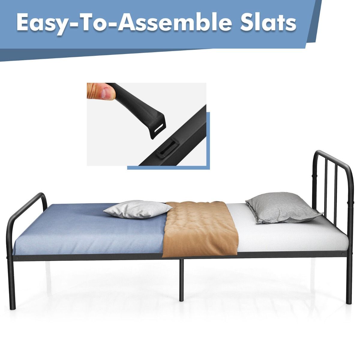 Single Metal Bed Frame with Headboard Footboard and Underbed Storage Space